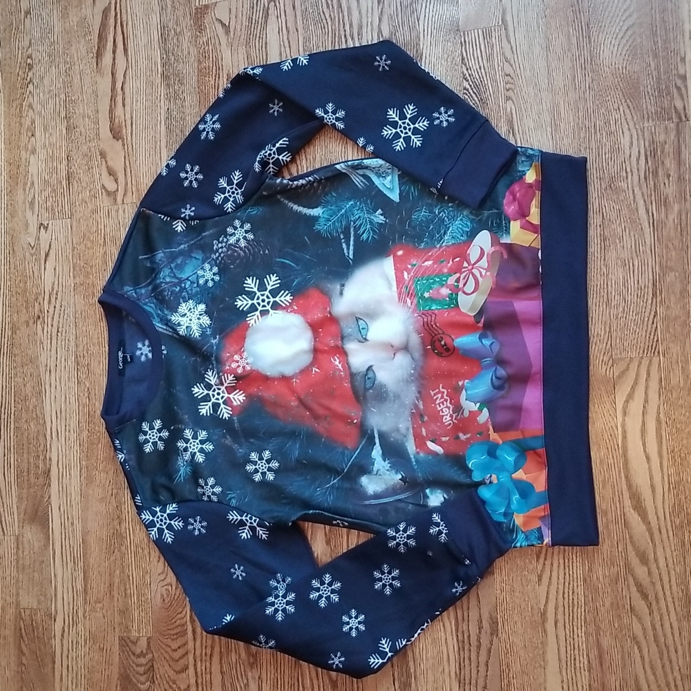 (M) George. Unisex Graphic Holiday Themed Cozy Festive Crew Neck Sweater
